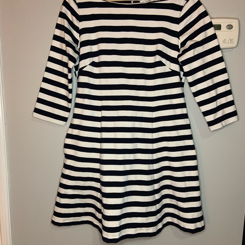 Size 10 Eliza J navy and white striped dress.